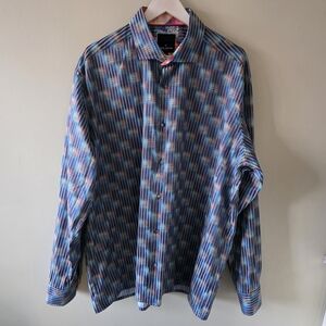NWOT Daniel Hechter 2XLT Eclectic Retro Jacquard Stripes Flip Cuff Dress Shirt